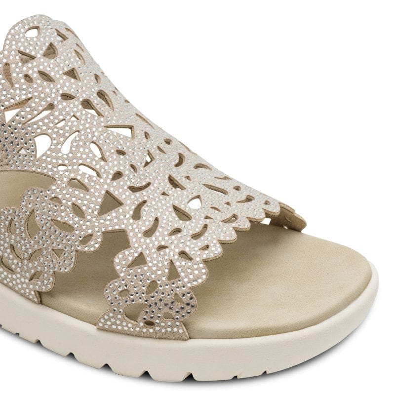 Marco Tozzi Womens Marco Tozzi Womens Taupe Laser Cut Slip On Sandal 2-28606-46