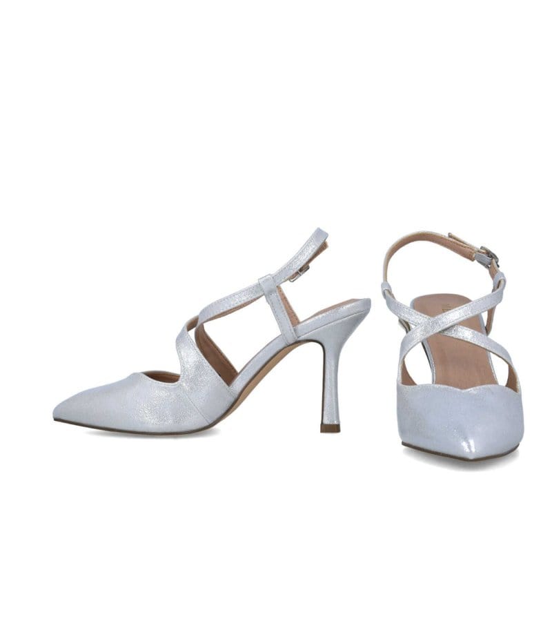 Menbur Womens Menbur Womens Cross Strap Silver Shimmer Effect Heel Shoe - 24586