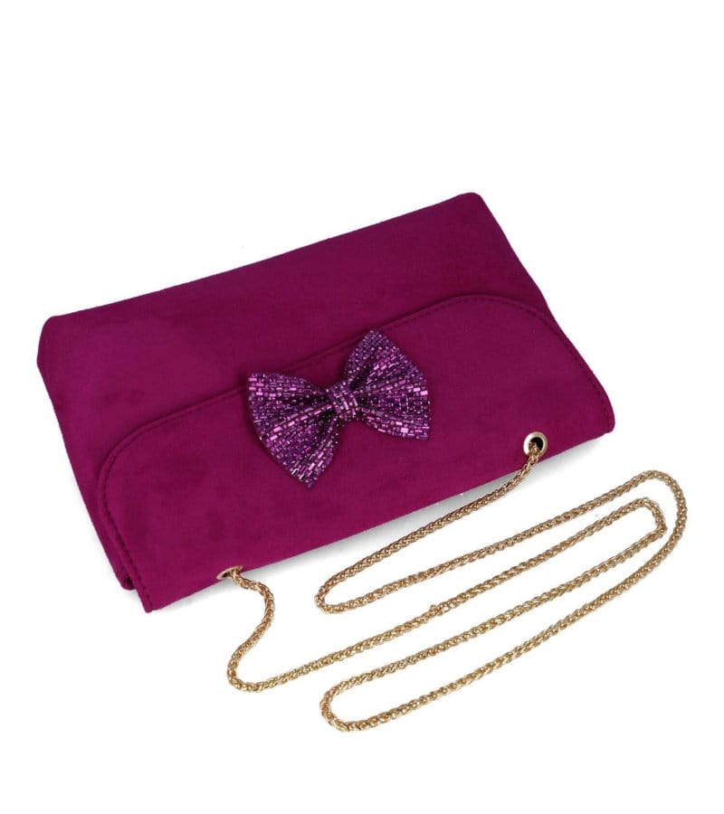 Menbur Womens ONE SIZE / PINK Menbur Suede Pink Jewel Bow Detail Handbag - 85424