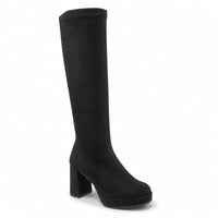 Miss Elastic Womens BLACK / 3UK Miss Elastic Black Suede Sock Block Heel Knee Boot - 77071