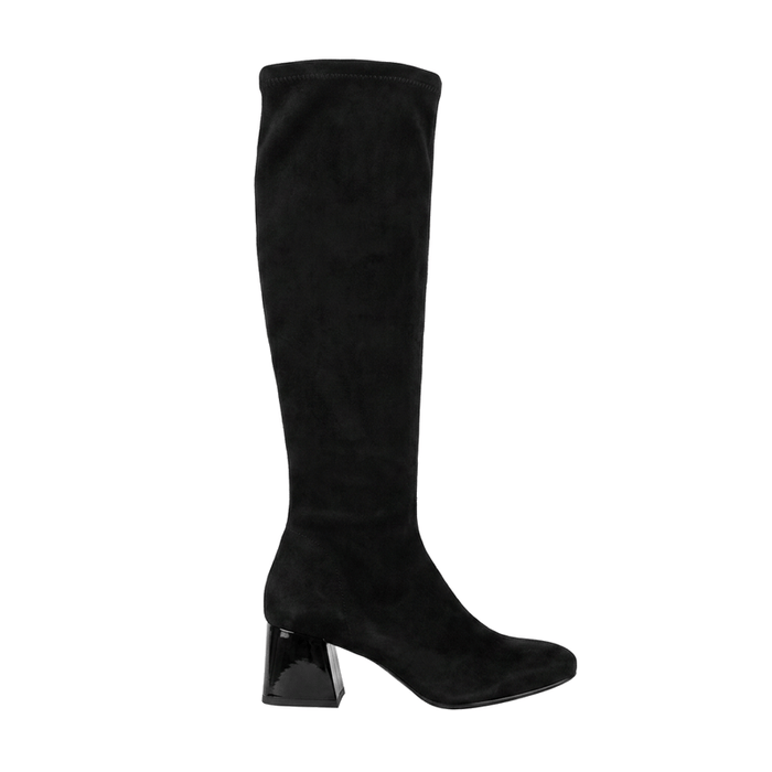 Miss Elastic Womens BLACK / 4UK Miss Elastic Black Suede Sock Knee Boot - 75435