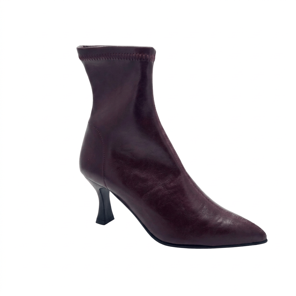 Miss Elastic Womens BURGUNDY / 4UK Miss Elastic Burgundy Leather Suede Sock Boot - 78042