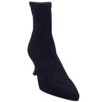 Miss Elastic Womens Miss Elastic Black Leather Suede Sock Boot - 78042