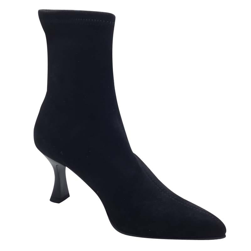 Miss Elastic Womens Miss Elastic Black Leather Suede Sock Boot - 78042