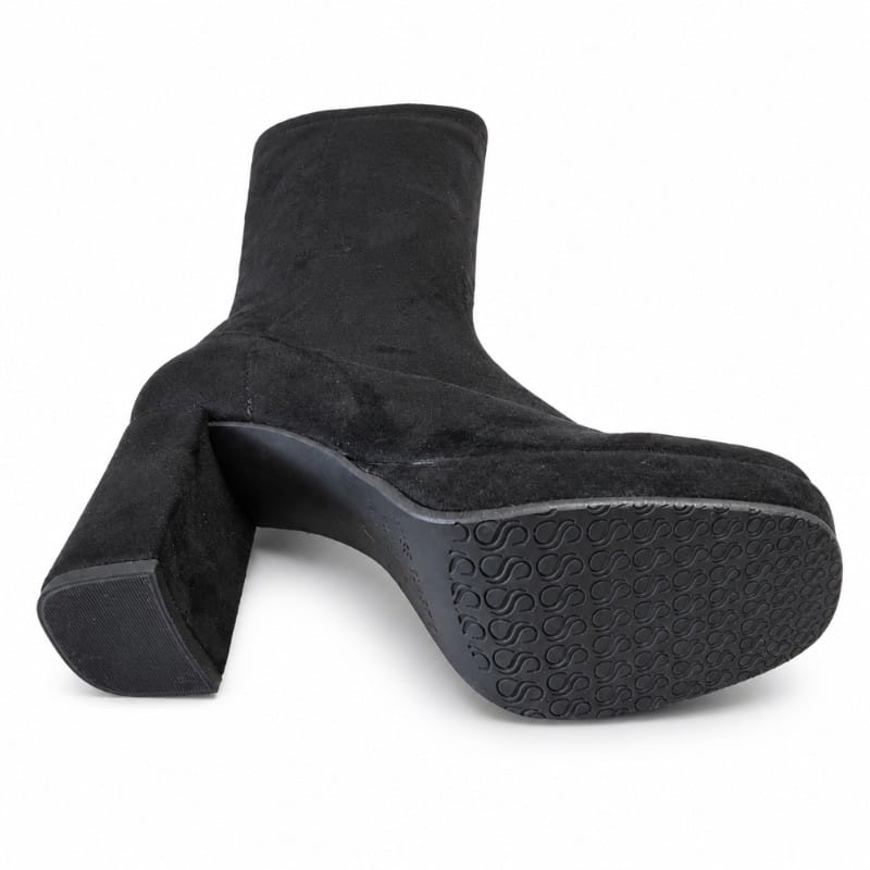 Miss Elastic Womens Miss Elastic Black Suede Sock Block Heel Knee Boot - 77071