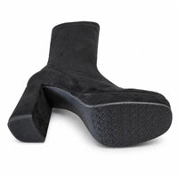 Miss Elastic Womens Miss Elastic Black Suede Sock Block Heel Knee Boot - 77071
