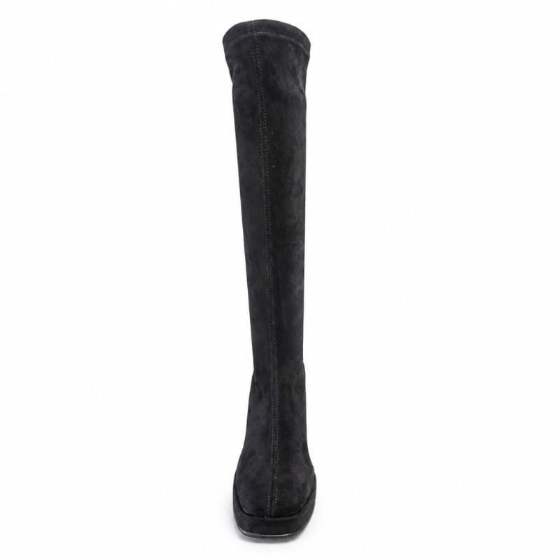 Miss Elastic Womens Miss Elastic Black Suede Sock Block Heel Knee Boot - 77071