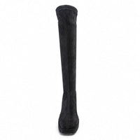 Miss Elastic Womens Miss Elastic Black Suede Sock Block Heel Knee Boot - 77071