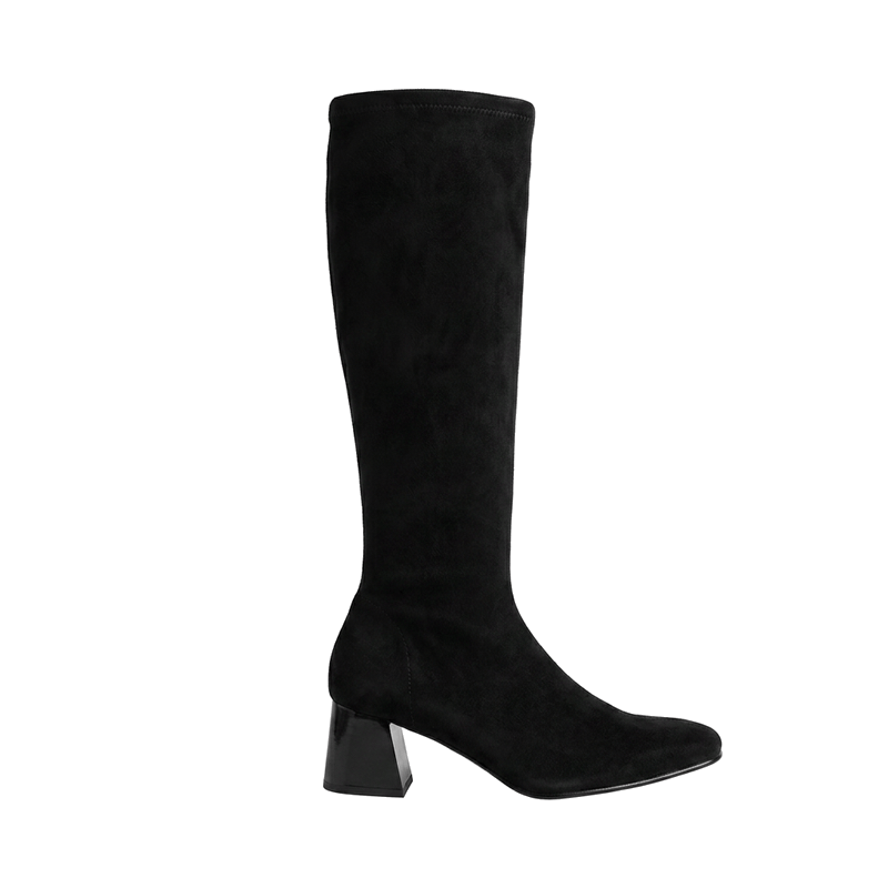 Miss Elastic Womens Miss Elastic Black Suede Sock Knee Boot - 75435