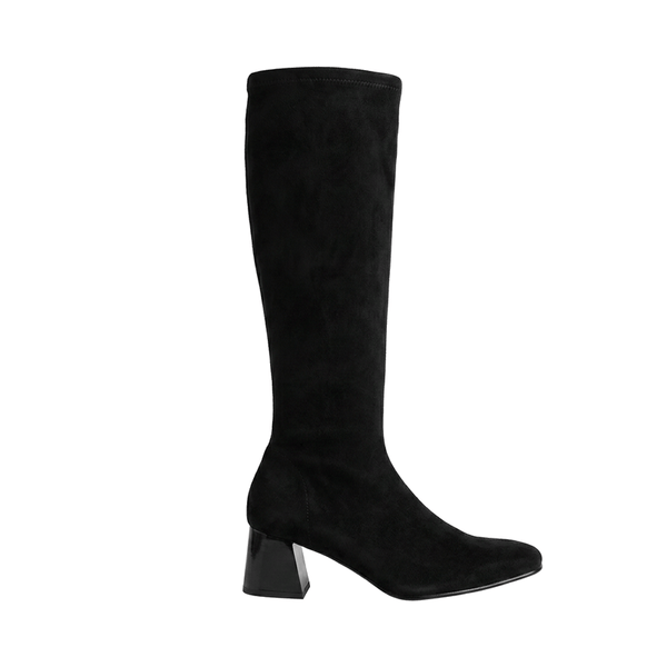 Miss Elastic Womens Miss Elastic Black Suede Sock Knee Boot - 75435