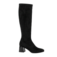 Miss Elastic Womens Miss Elastic Black Suede Sock Knee Boot - 75435