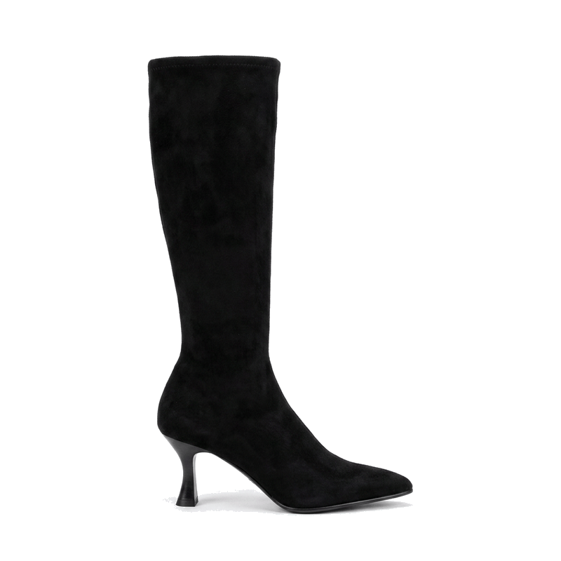 Miss Elastic Womens Miss Elastic Black Suede Sock Knee Boot - 78041