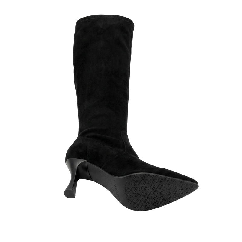 Miss Elastic Womens Miss Elastic Black Suede Sock Knee Boot - 78041