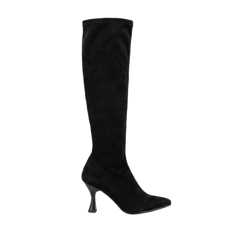 Miss Elastic Womens Miss Elastic Black Suede Sock Knee Boot - 78041