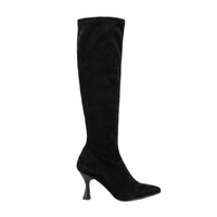 Miss Elastic Womens Miss Elastic Black Suede Sock Knee Boot - 78041
