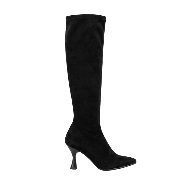 Miss Elastic Womens Miss Elastic Black Suede Sock Knee Boot - 78041