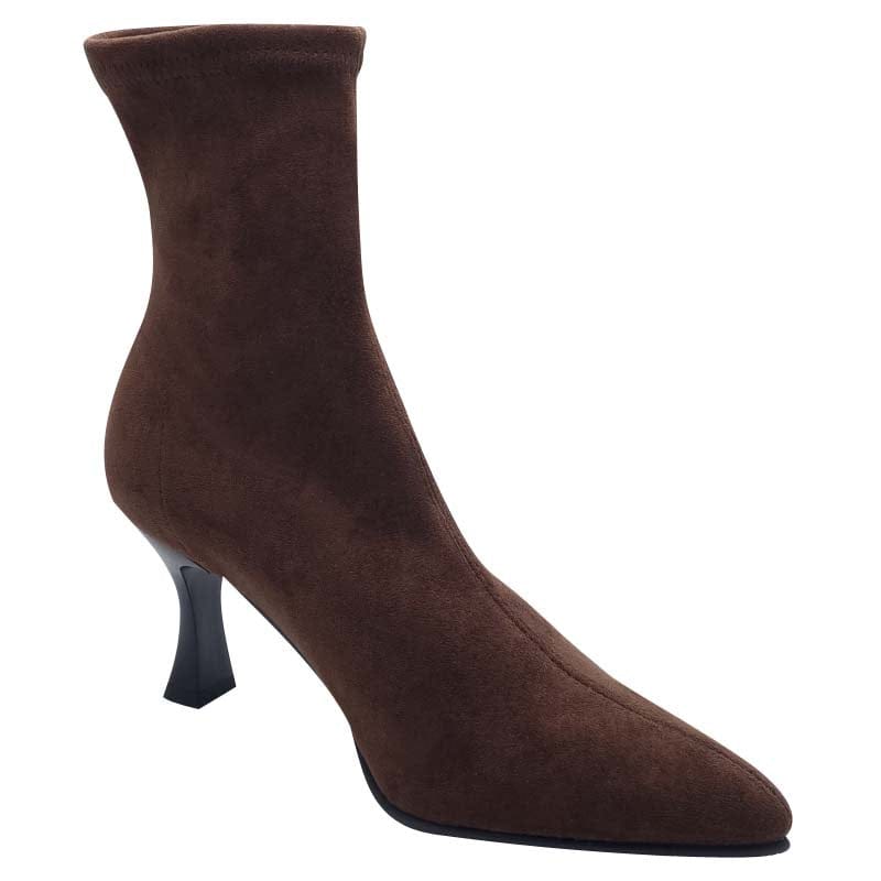 Miss Elastic Womens Miss Elastic Brown Leather Suede Sock Boot - 78042