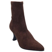 Miss Elastic Womens Miss Elastic Brown Leather Suede Sock Boot - 78042