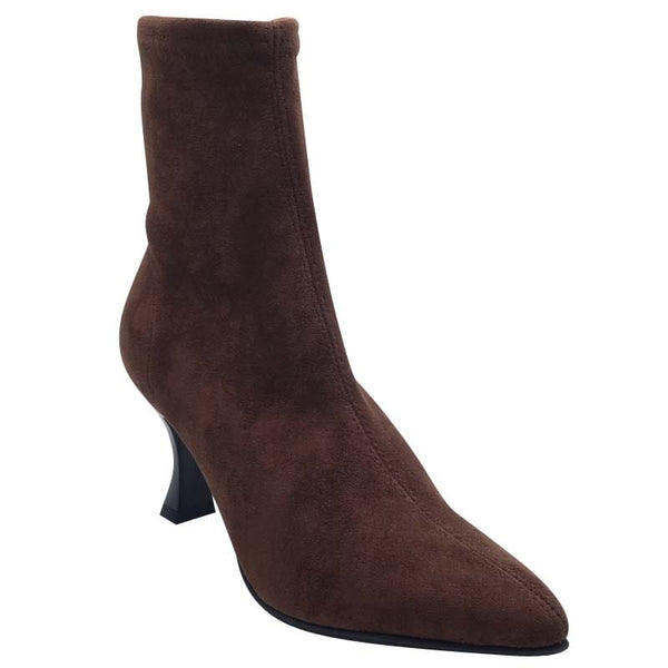 Miss Elastic Womens Miss Elastic Brown Leather Suede Sock Boot - 78042