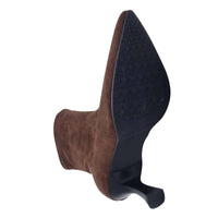 Miss Elastic Womens Miss Elastic Brown Leather Suede Sock Boot - 78042