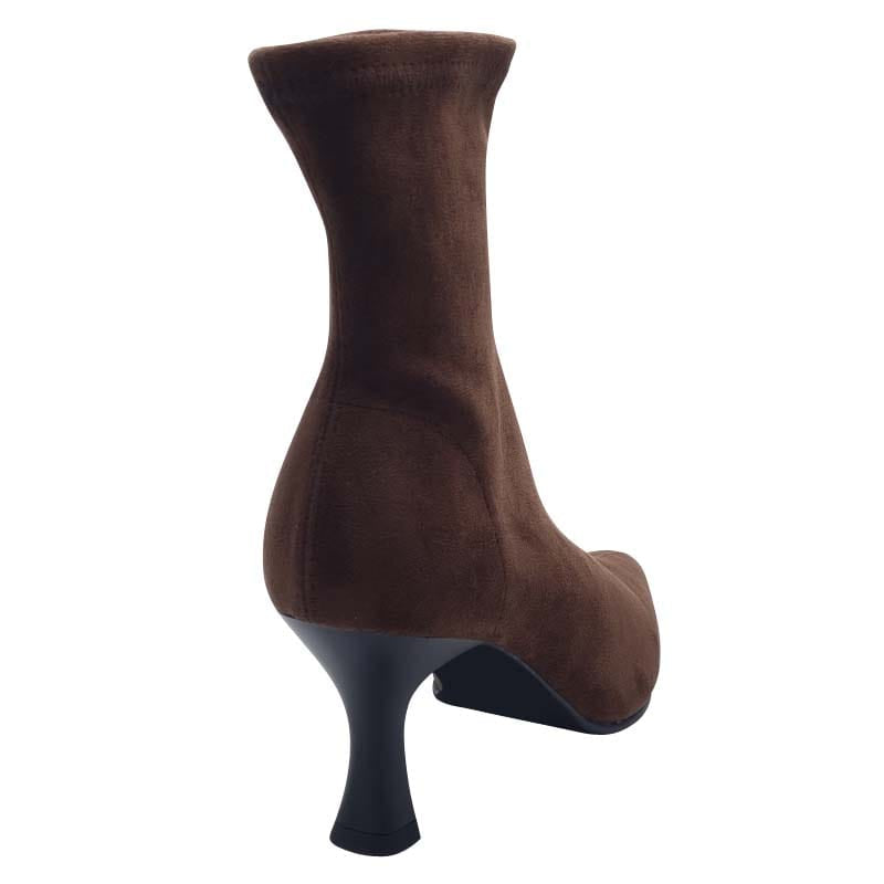 Miss Elastic Womens Miss Elastic Brown Leather Suede Sock Boot - 78042