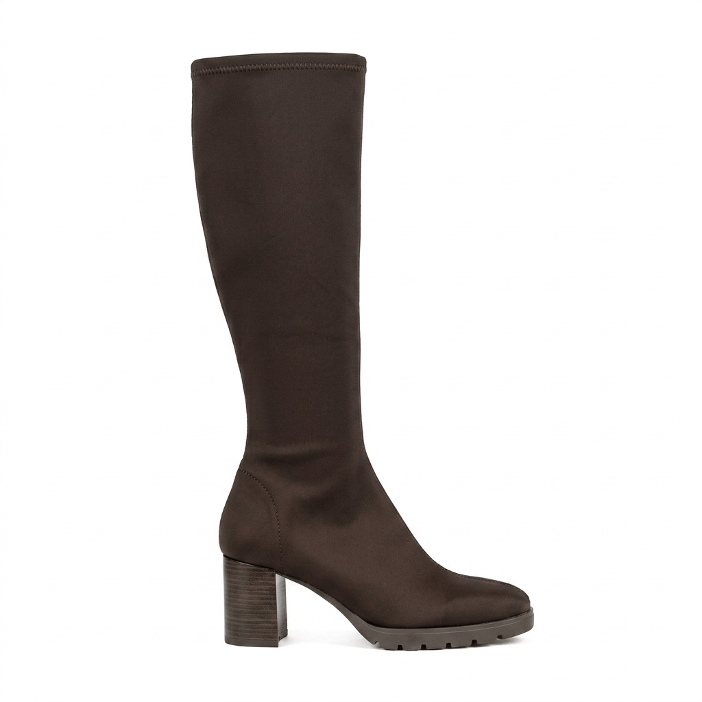 Miss Elastic Womens Miss Elastic Brown Lycra Stretch Knee Boot - 78173