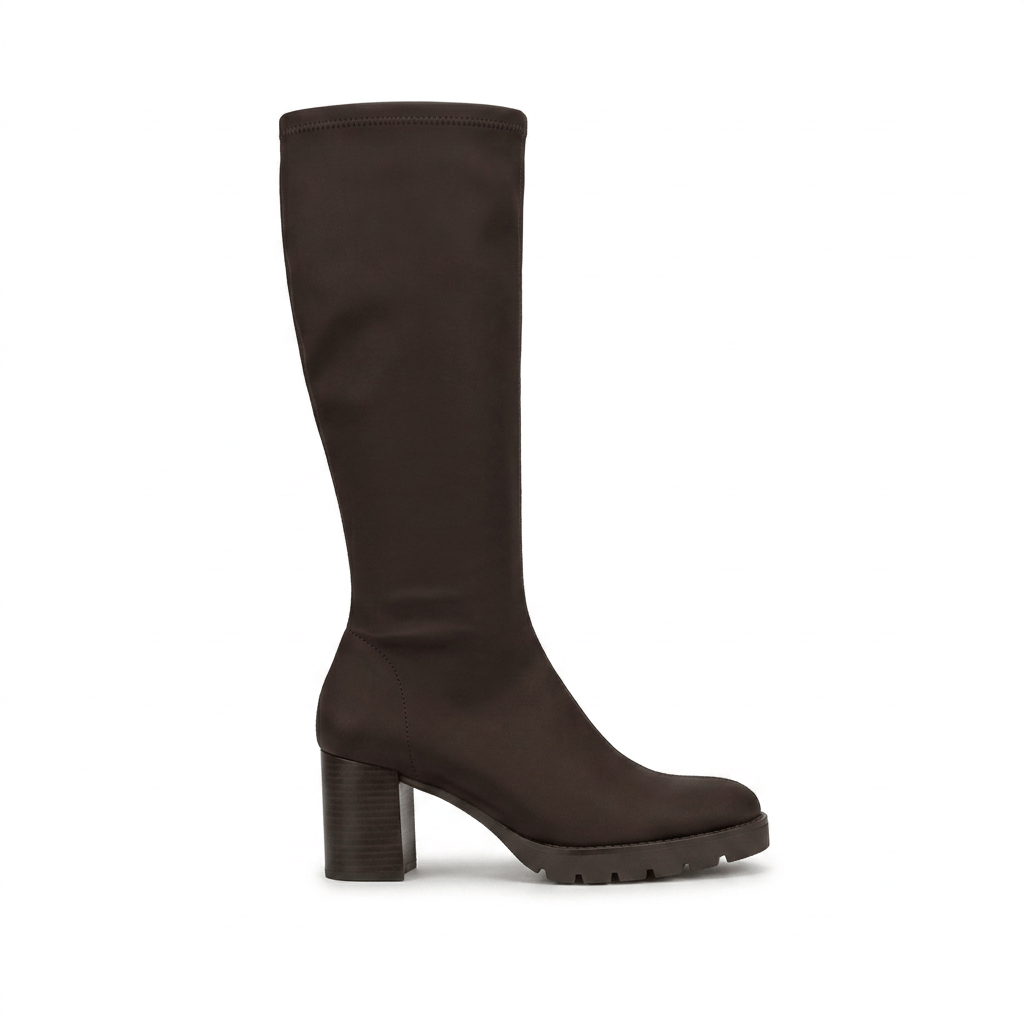 Miss Elastic Womens Miss Elastic Brown Lycra Stretch Knee Boot - 78173