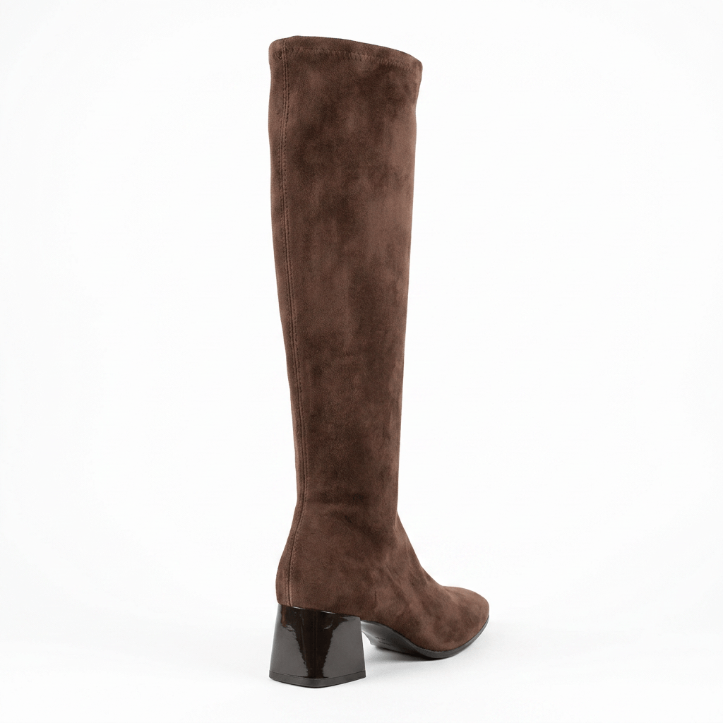 Miss Elastic Womens Miss Elastic Brown Suede Sock Knee Boot - 75435
