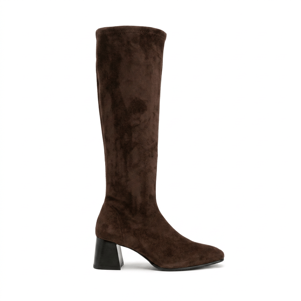 Miss Elastic Womens Miss Elastic Brown Suede Sock Knee Boot - 75435