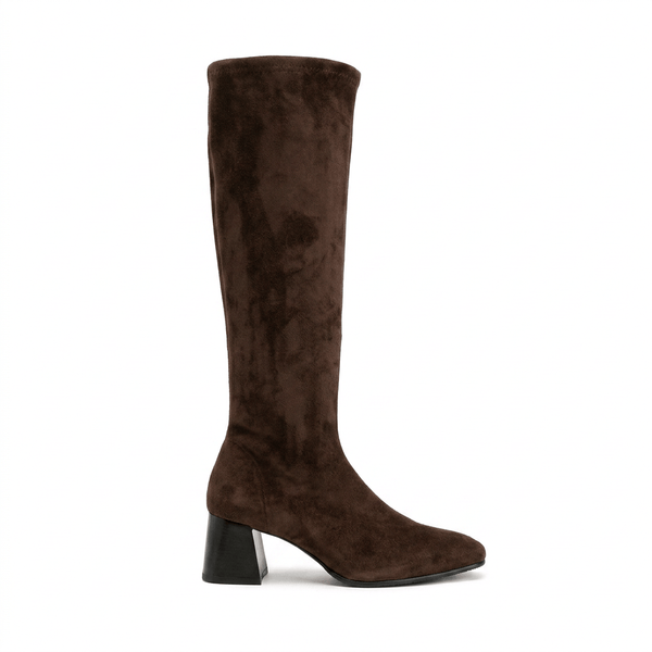Miss Elastic Womens Miss Elastic Brown Suede Sock Knee Boot - 75435