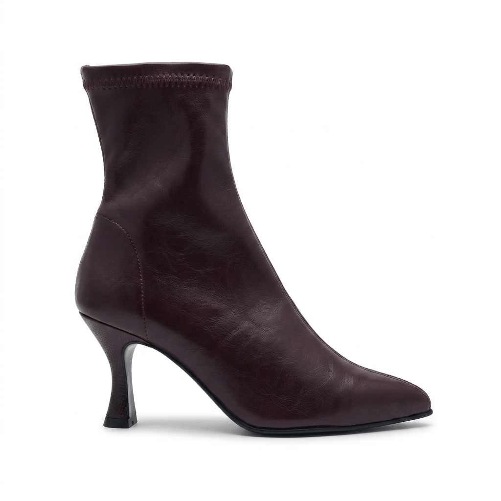 Miss Elastic Womens Miss Elastic Burgundy Leather Suede Sock Boot - 78042