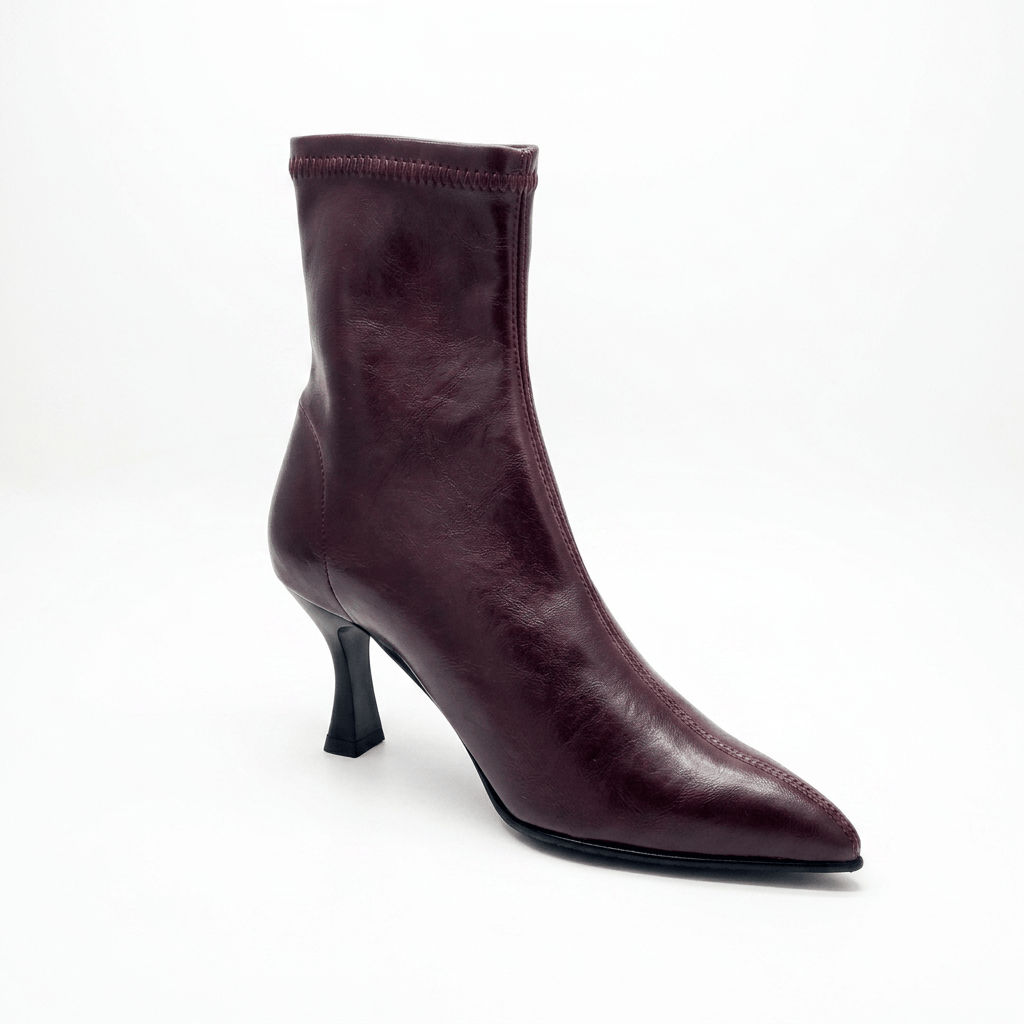 Miss Elastic Womens Miss Elastic Burgundy Leather Suede Sock Boot - 78042