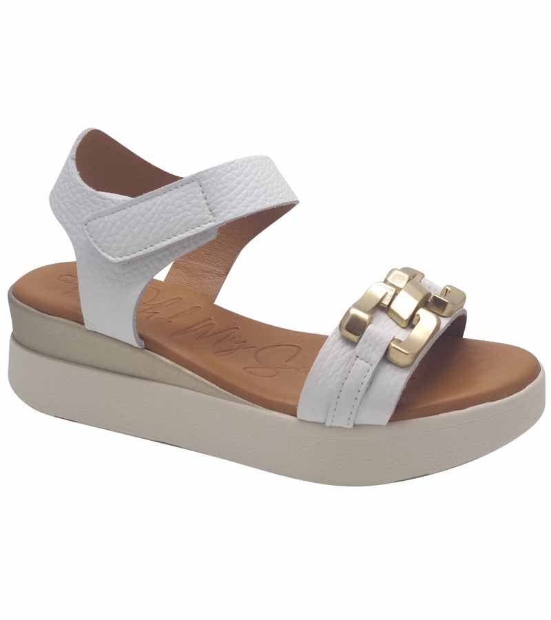 Oh My Sandals Womens 4UK / WHITE Oh My Sandals Womens Leather White Platform Wedge Chain Summer Sandal - 5419