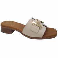 Oh My Sandals Womens BEIGE / 4UK Oh My Sandals Womens Beige Leather Block Low Heel Mule - 5890