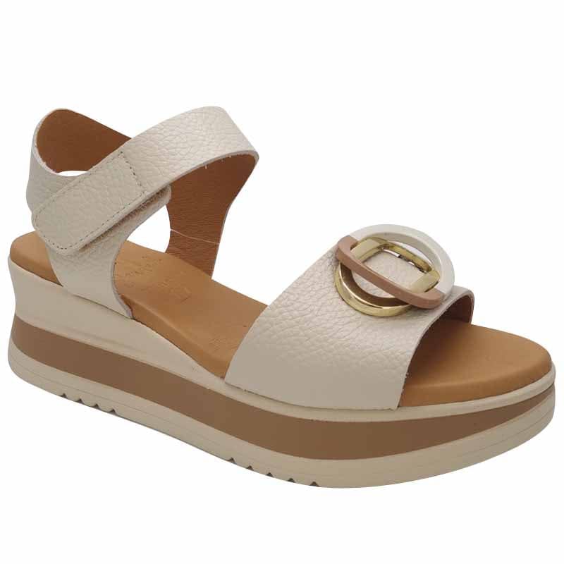 Oh My Sandals Womens BEIGE / 4UK Oh My Sandals Womens Beige Leather Low Wedge Sandal - 5974