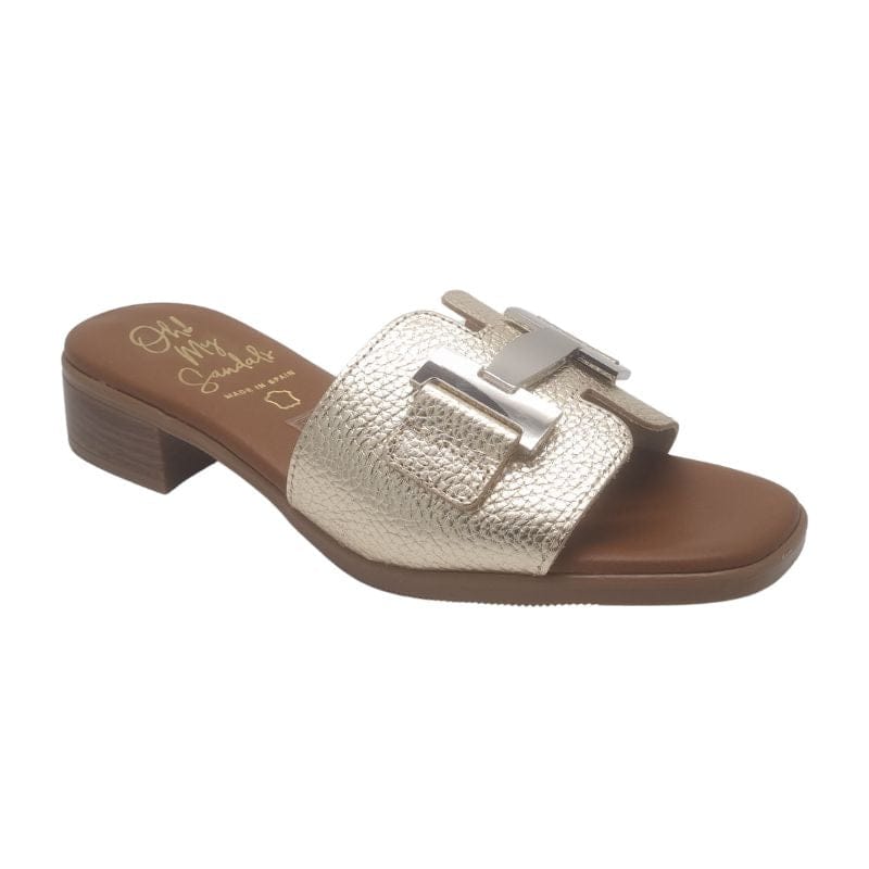 Oh My Sandals Womens GOLD / 4UK Oh My Sandals Womens Gold Leather Block Low Heel Mule - 5890