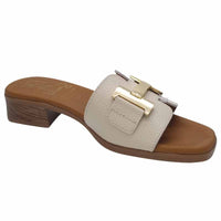 Oh My Sandals Womens Oh My Sandals Womens Beige Leather Block Low Heel Mule - 5890
