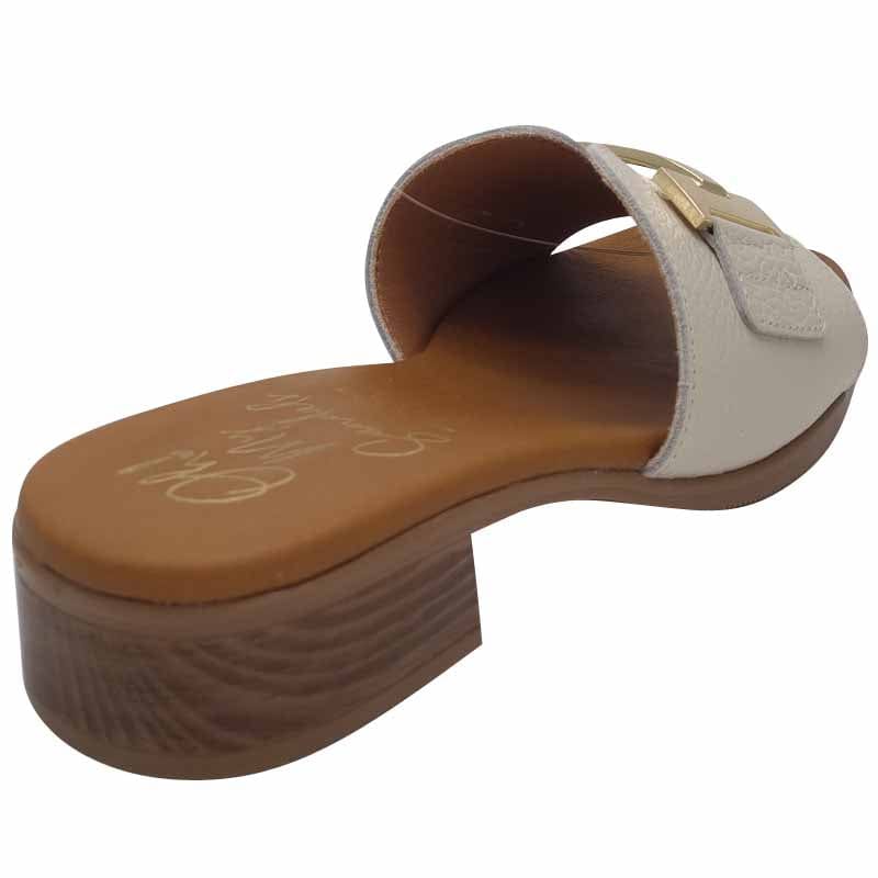 Oh My Sandals Womens Oh My Sandals Womens Beige Leather Block Low Heel Mule - 5890
