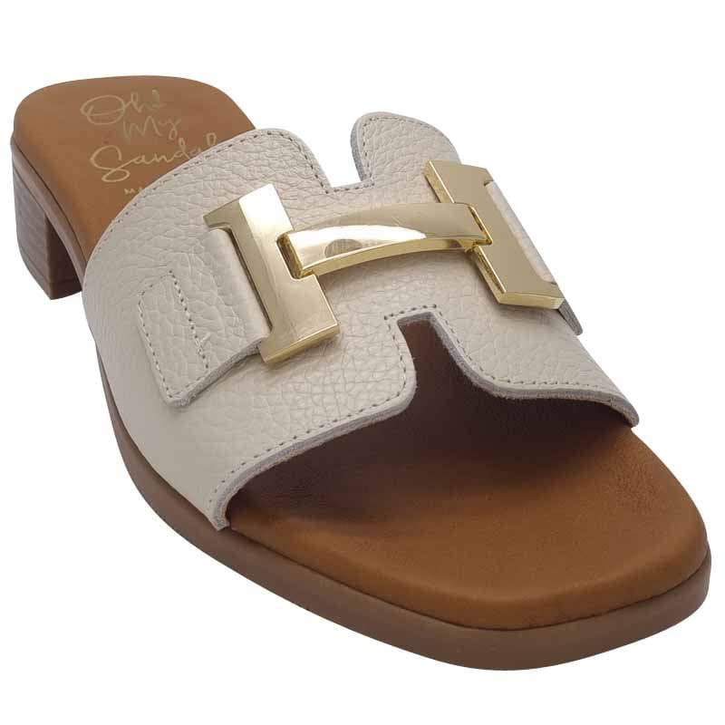 Oh My Sandals Womens Oh My Sandals Womens Beige Leather Block Low Heel Mule - 5890