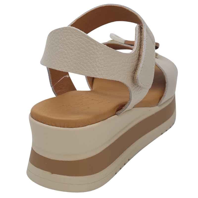 Oh My Sandals Womens Oh My Sandals Womens Beige Leather Low Wedge Sandal - 5974