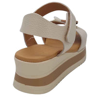 Oh My Sandals Womens Oh My Sandals Womens Beige Leather Low Wedge Sandal - 5974