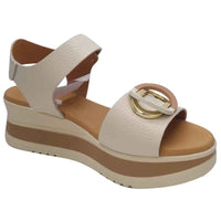 Oh My Sandals Womens Oh My Sandals Womens Beige Leather Low Wedge Sandal - 5974
