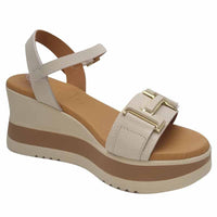 Oh My Sandals Womens Oh My Sandals Womens Beige Leather Low Wedge Sandal - 5981