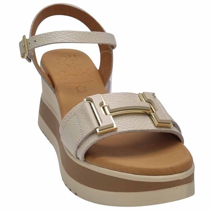 Oh My Sandals Womens Oh My Sandals Womens Beige Leather Low Wedge Sandal - 5981