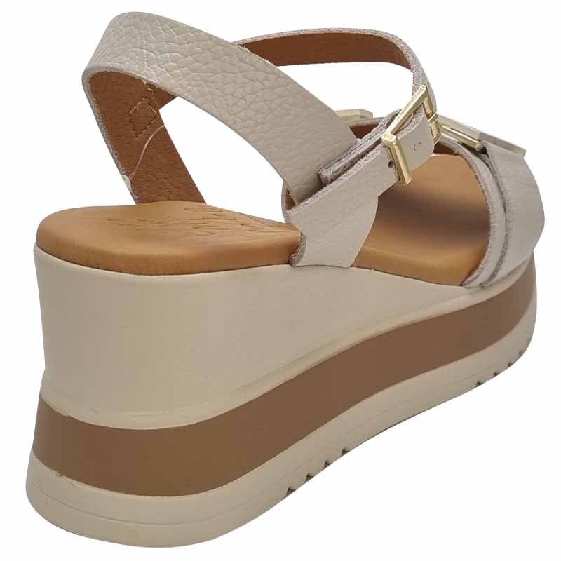 Oh My Sandals Womens Oh My Sandals Womens Beige Leather Low Wedge Sandal - 5981