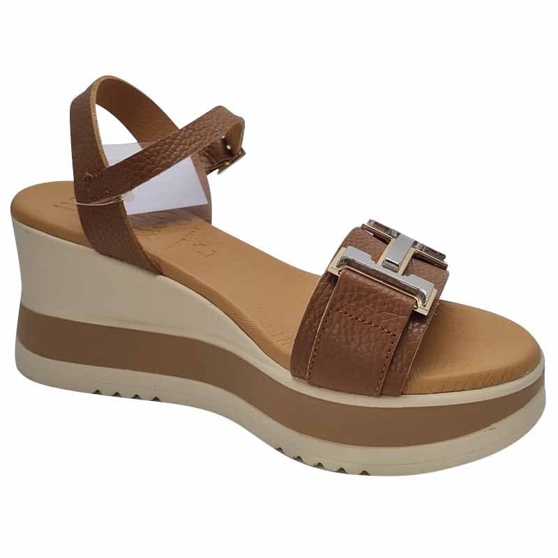 Oh My Sandals Womens Oh My Sandals Womens Brown Leather Low Wedge Sandal - 5981