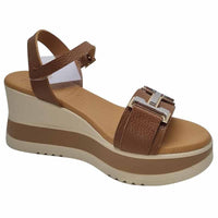 Oh My Sandals Womens Oh My Sandals Womens Brown Leather Low Wedge Sandal - 5981