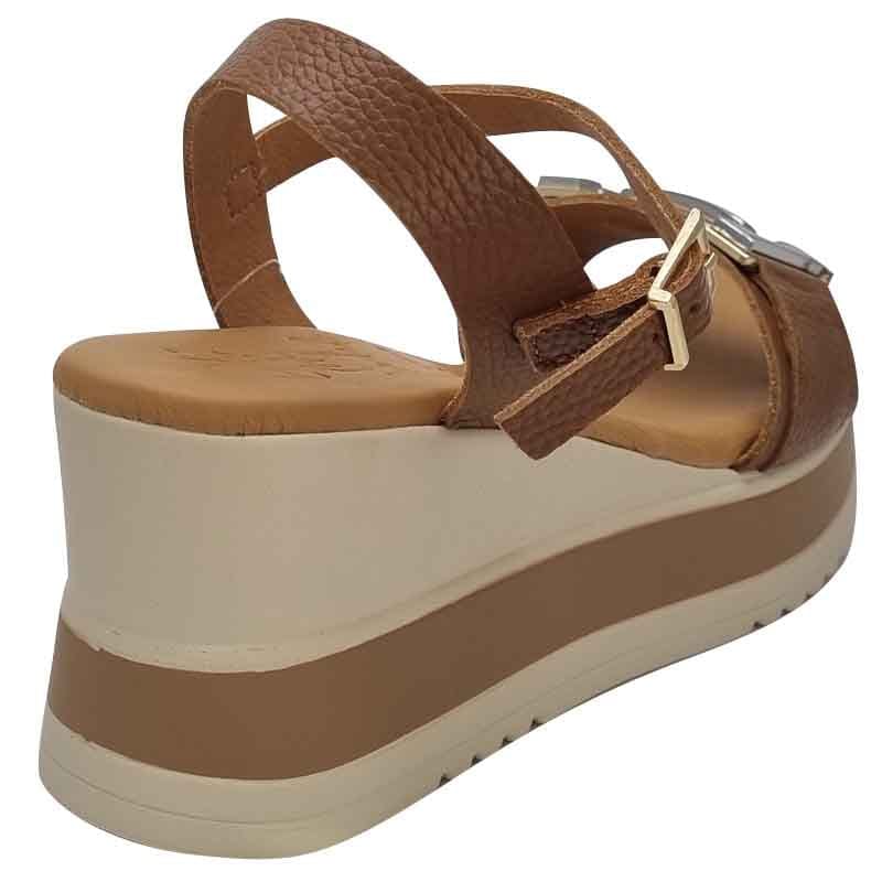 Oh My Sandals Womens Oh My Sandals Womens Brown Leather Low Wedge Sandal - 5981