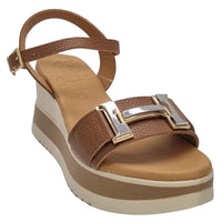 Oh My Sandals Womens Oh My Sandals Womens Brown Leather Low Wedge Sandal - 5981