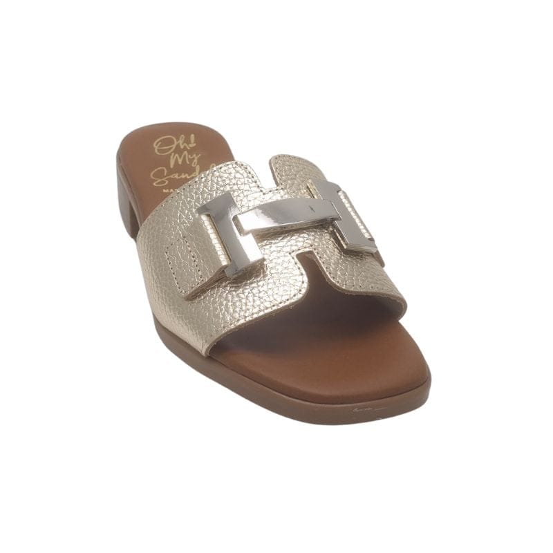 Oh My Sandals Womens Oh My Sandals Womens Gold Leather Block Low Heel Mule - 5890